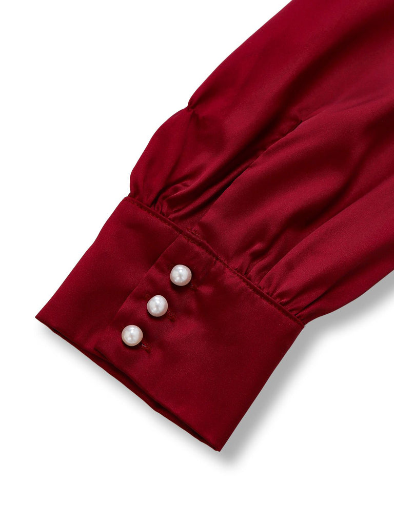 [Prévente] Combinaison en satin et rayée bordeaux col à nœud des années 40