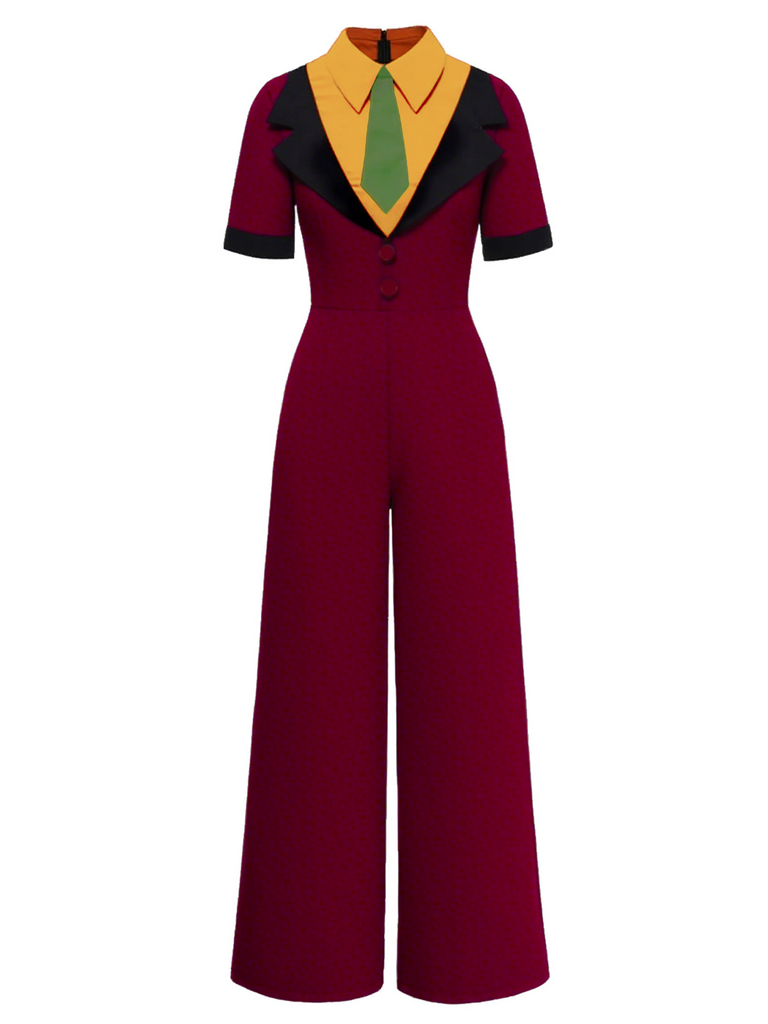 [Prévente] Combinaison col revers contrastés inspirée du Joker d'Halloween années 1970