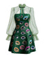 [Prévente] Robe verte manches en maille imprimé œil gothique Halloween années 1960