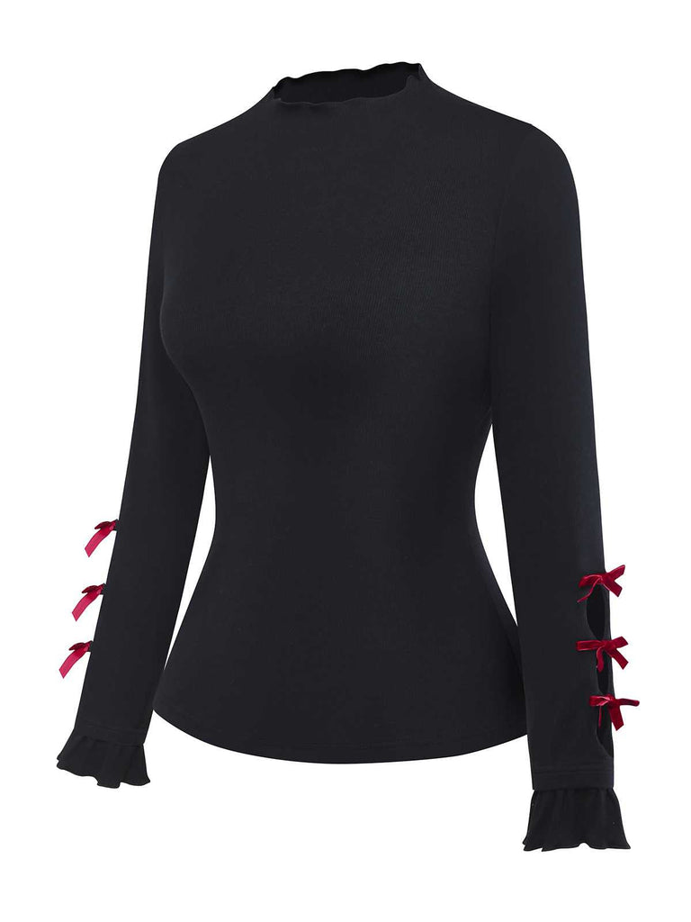 [Prévente] 2PCS Haut à col roulé en velours et robe à carreaux à nœud années 1950