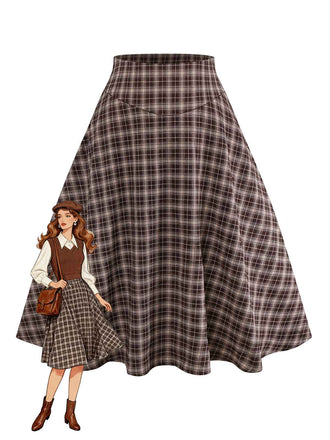 [Prévente] Jupe à carreaux vichy marron taille large des années 1940