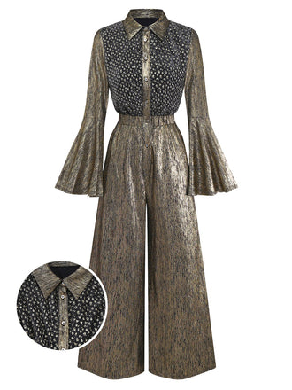 [Prévente] Combinaison col chemise motif petits fleur manches cloche dorée années 80