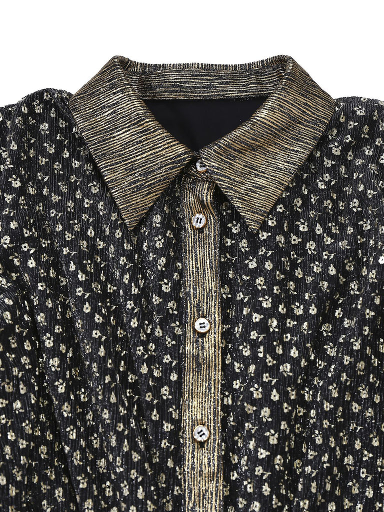 [Prévente] Combinaison col chemise motif petits fleur manches cloche dorée années 80