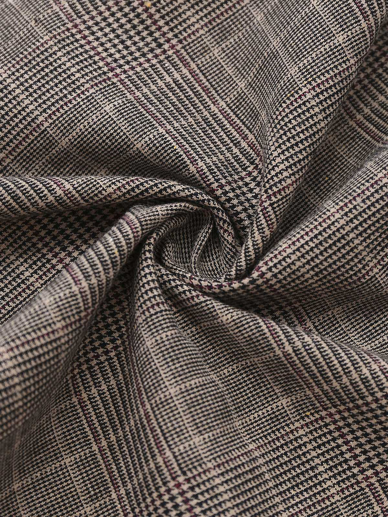 [Prévente] Robe à carreaux marron col revers et nœud papillon années 1950