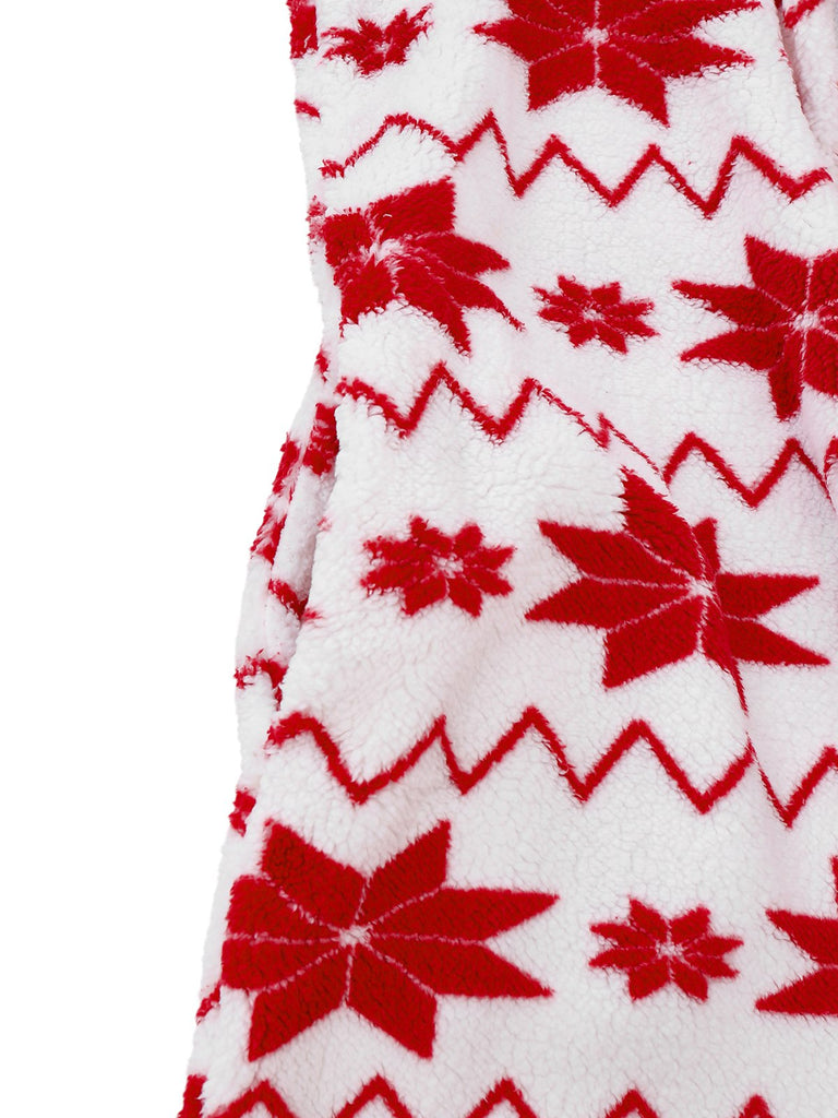 Combinaison pyjama à capuche en flanelle rouge imprimé Noël des années 1980