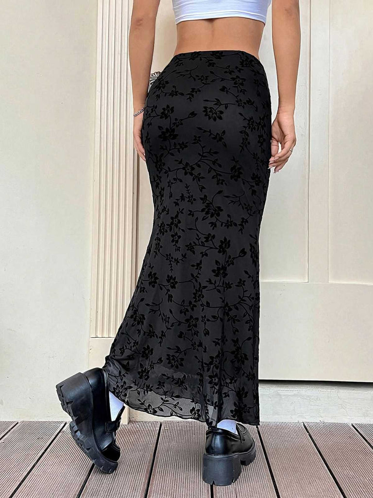 Jupe sirène maxi imprimé floral floqué années 1930