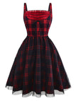 [Prévente] Robe rouge et noire en résille à carreaux avec nœud années 50