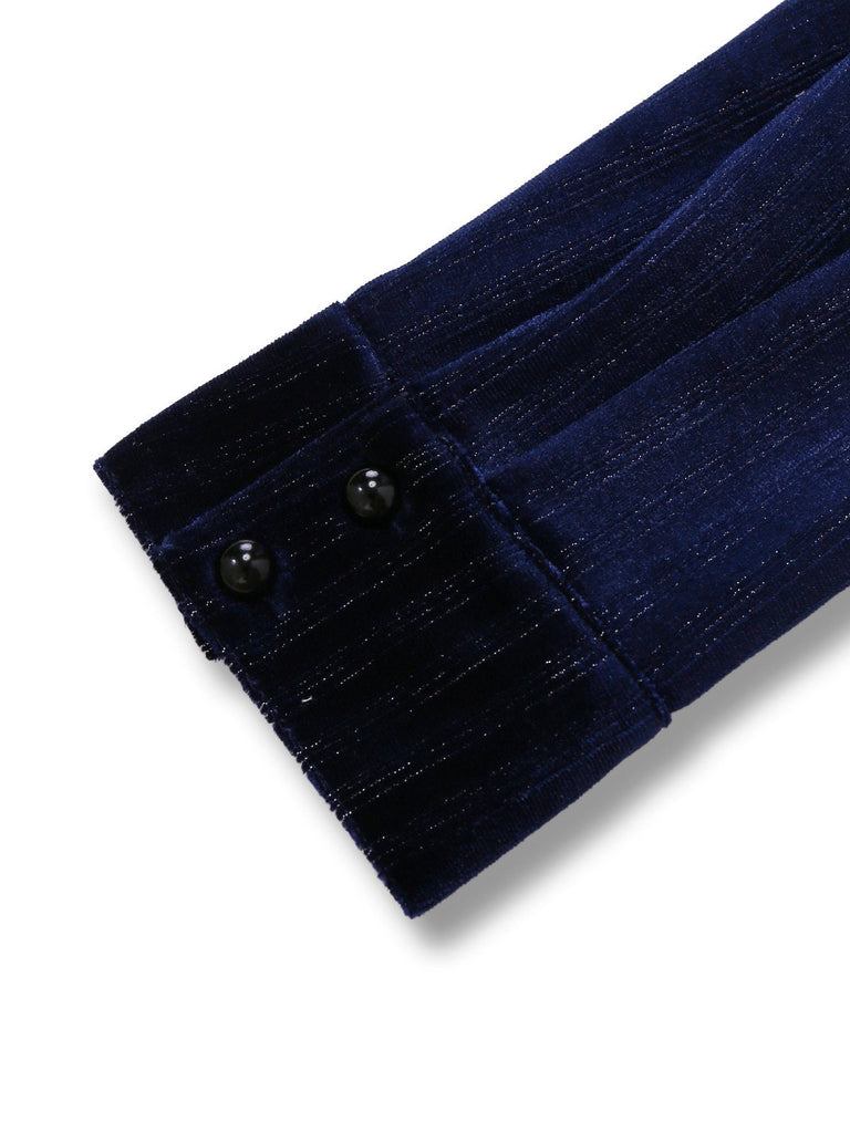 [Prévente] Robe crayon en velours pailleté col V bleu années 60