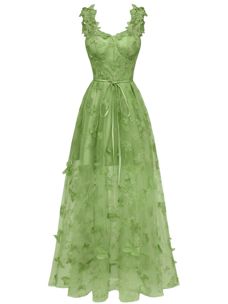 Robe Maxi Bretelles Épaghetti Papillons 3D Maille Années 1930