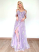 [Prévente] Robe fendue violette tulle fleurs 1970s