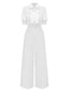 Combinaison à revers uni col en dentelle florale et nœud années 1950