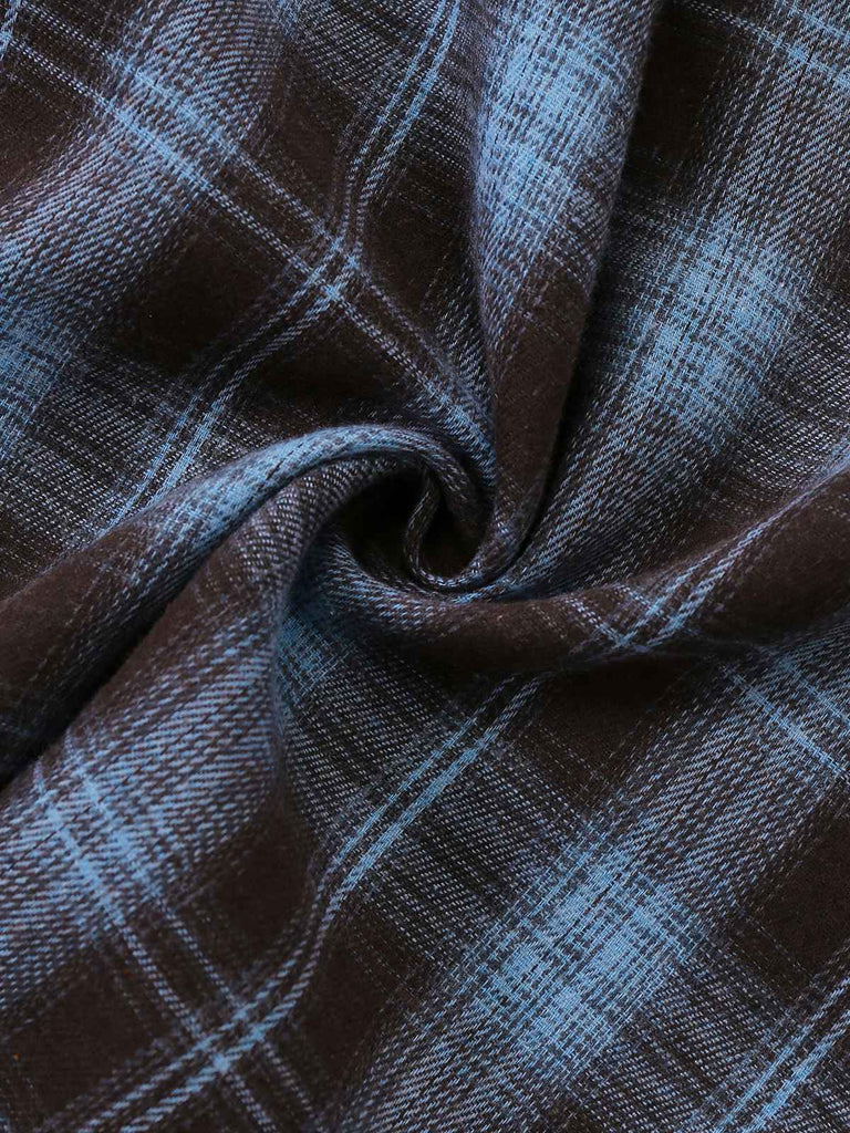 [Prévente] Robe à carreaux bleu-gris col cœur manches lanterne des années 40