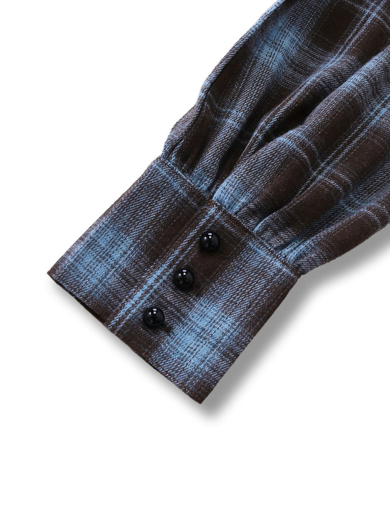 [Prévente] Robe à carreaux bleu-gris col cœur manches lanterne des années 40