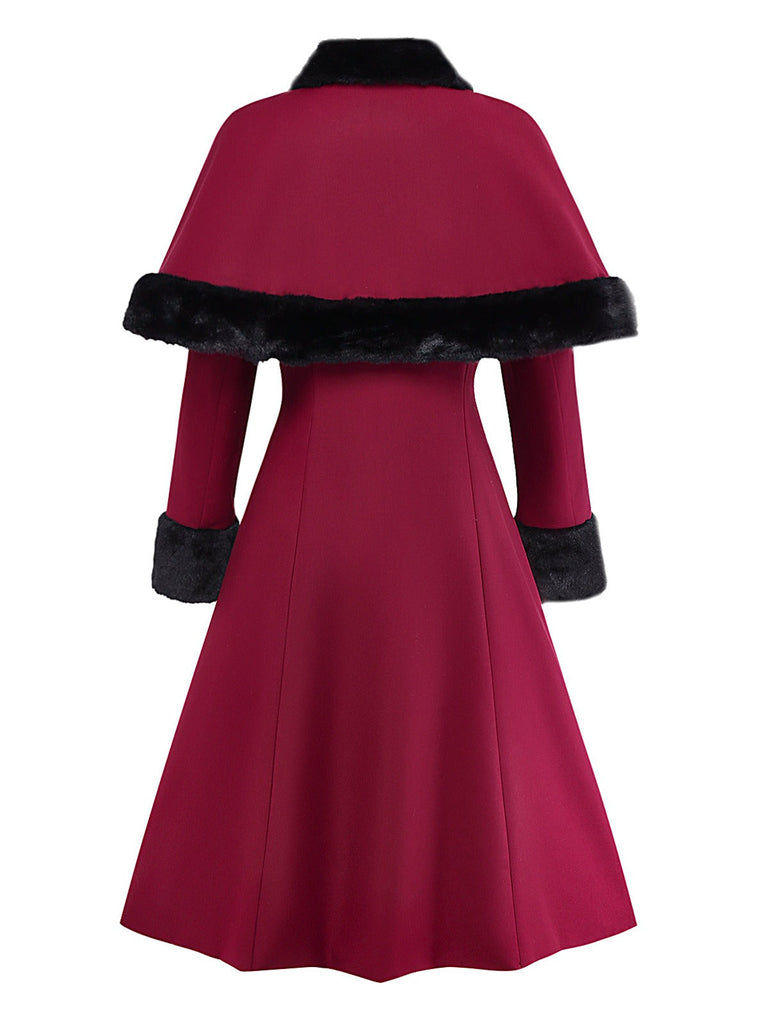 [Pré-vente] Trench-coat rouge à bordure en peluche et cape amovible des années 1950