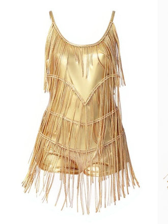 Combishort latine unie à bretelles et pompons des années 1960