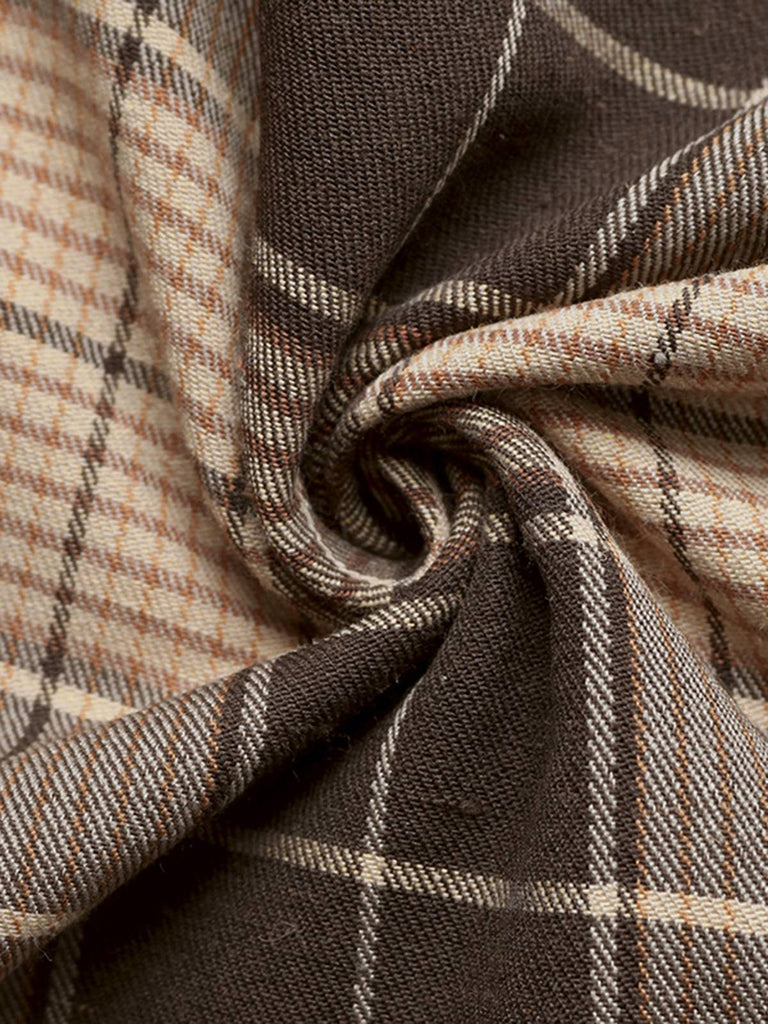 Robe chemise marron à carreaux en velours côtelé années 1950