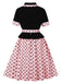 Robe trapèze à ceinture et revers à pois années 1950