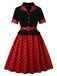 Robe trapèze à ceinture et revers à pois années 1950