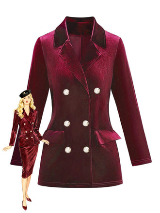 Blazer croisé en velours uni des années 1980