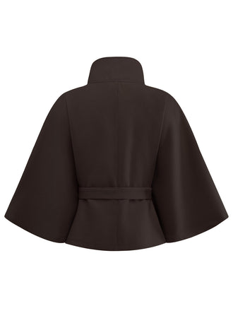 Veste cape à col roulé ceinturée unie années 1970