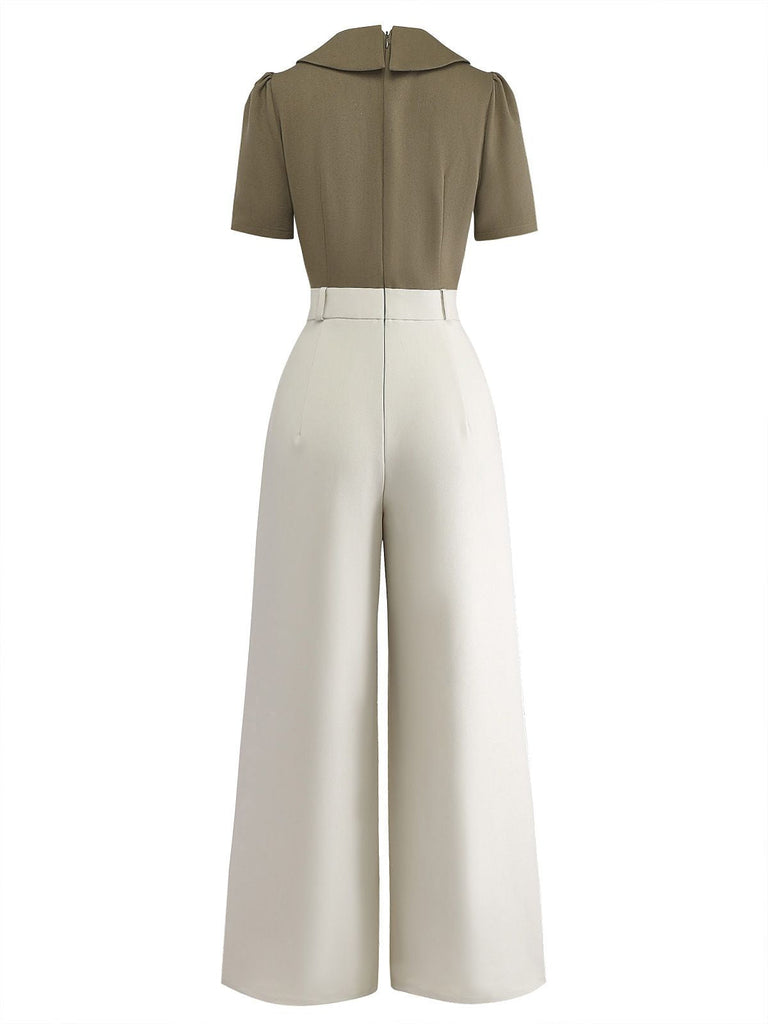 [Prévente] Combinaison pantalon vert olive à boutons col à pétales des années 50