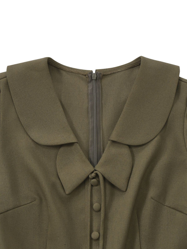 [Prévente] Combinaison pantalon vert olive à boutons col à pétales des années 50