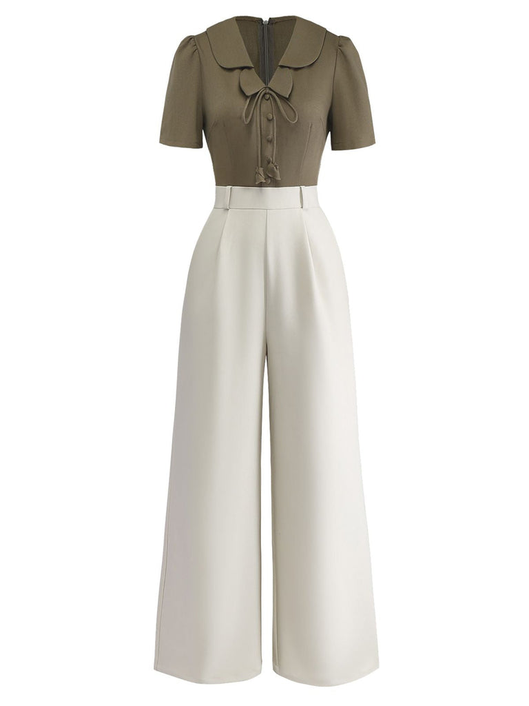 [Prévente] Combinaison pantalon vert olive à boutons col à pétales des années 50