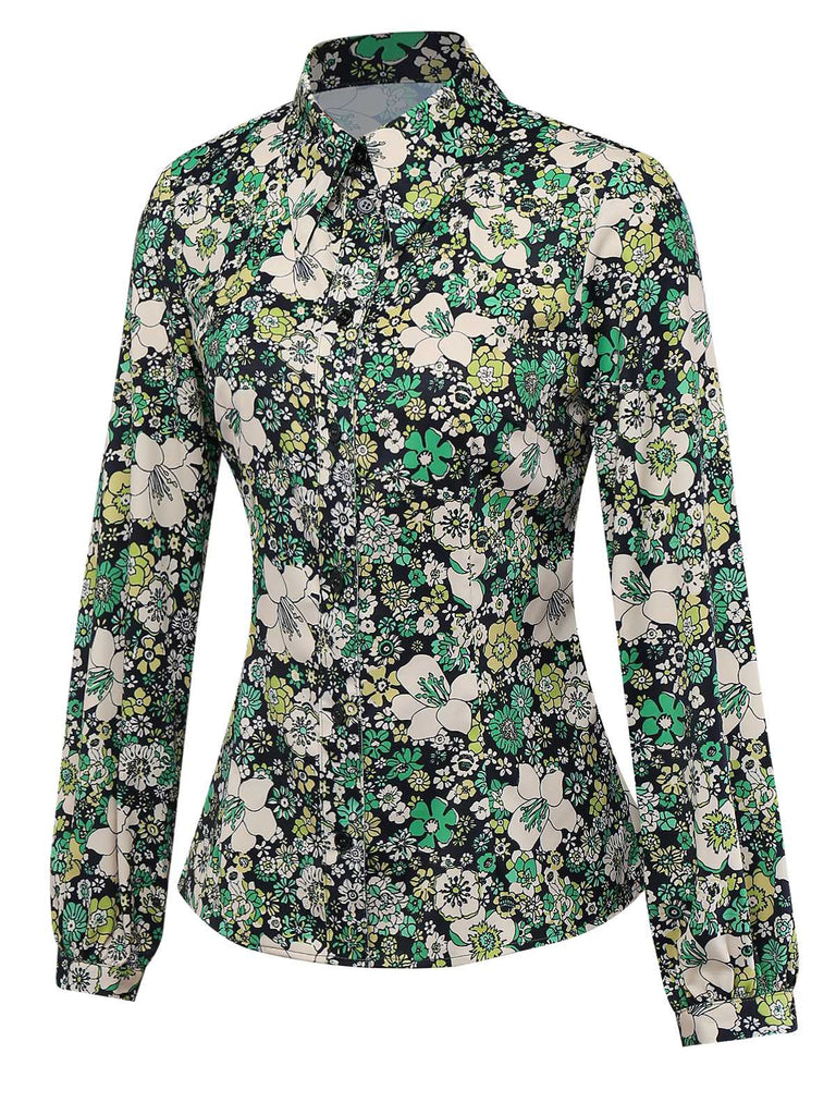 [Prévente] Chemise vert à fleurs psychédéliques des années 60