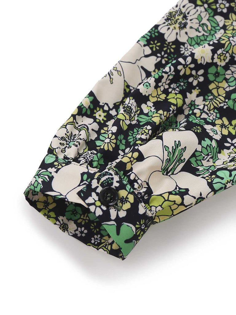 [Prévente] 2PCS chemise fleurie et jupe festonnée verte des années 60