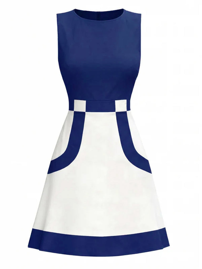 Robe sans manches colorblock orange et blanche des années 1960