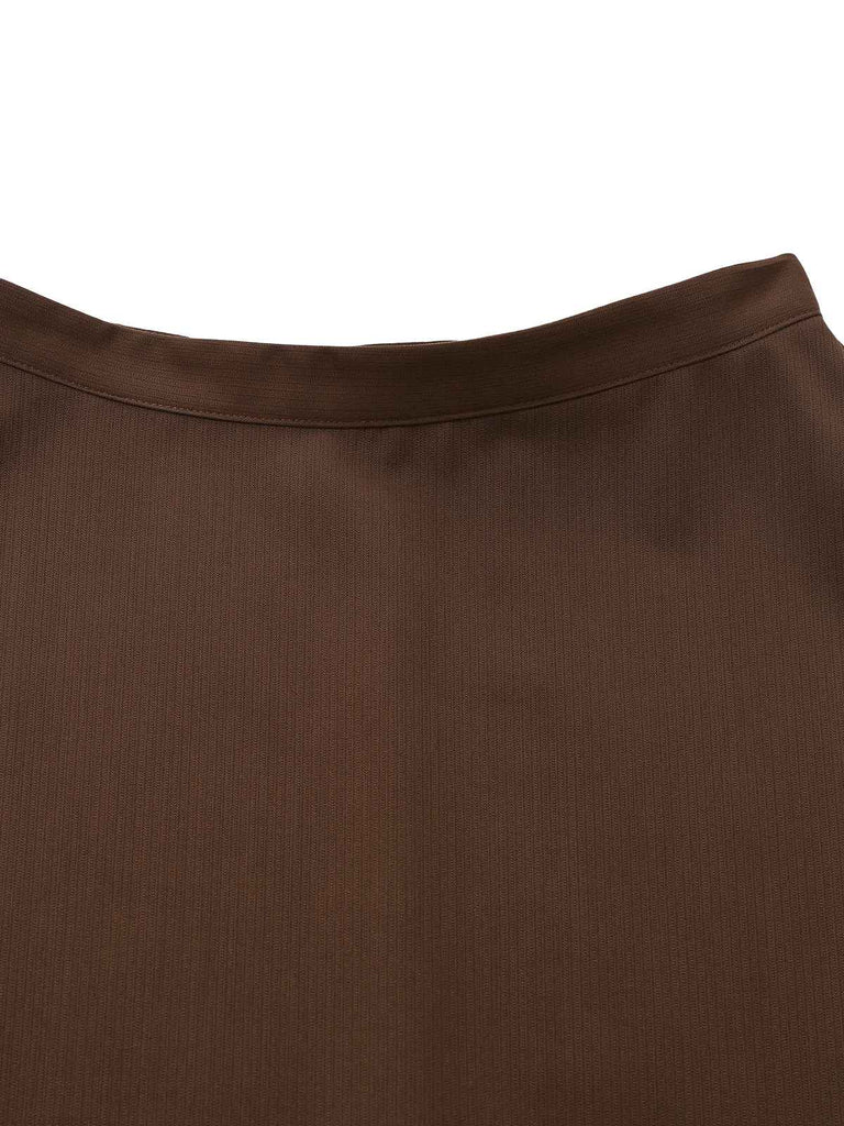 [Prévente] 2PCS veste marron à double col en fausse fourrure et jupe trapèze années 40