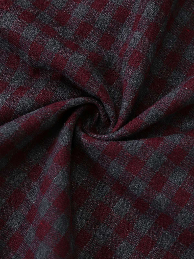 [Prévente] Robe grise à carreaux en coton col revers à volants des années 1940