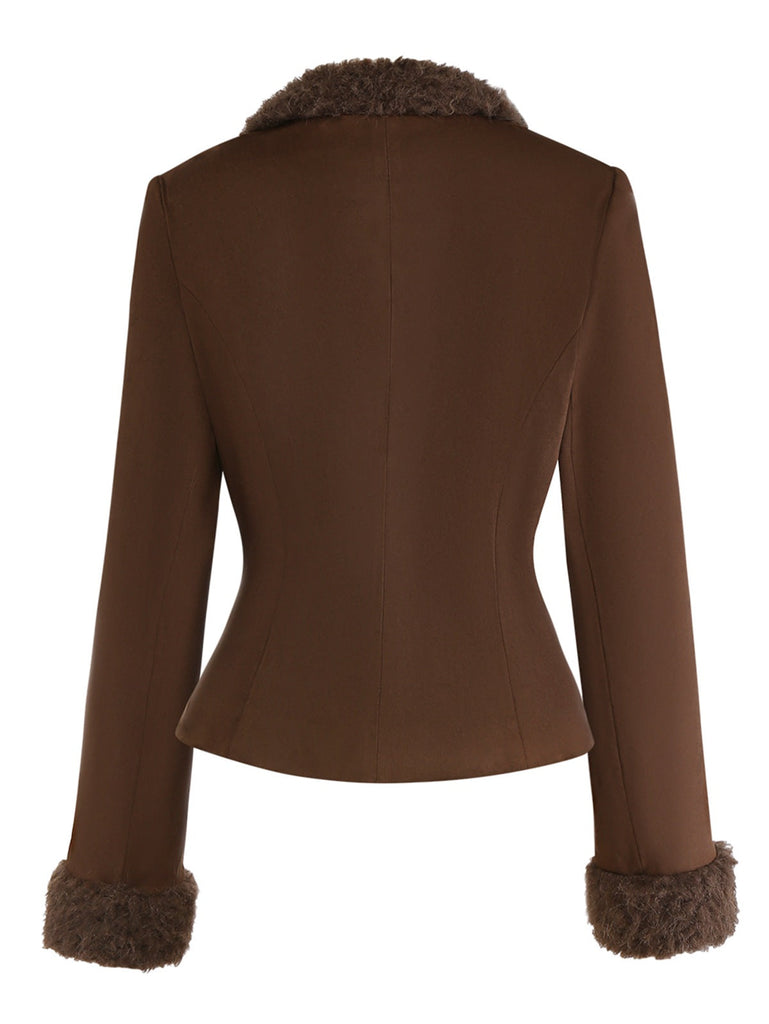 [Prévente] 2PCS veste et jupe en fausse fourrure suédée marron foncé des années 60