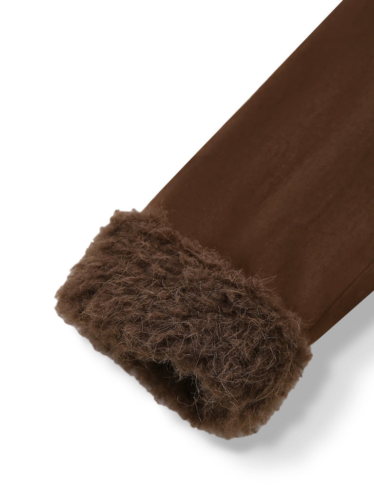 [Prévente] 2PCS veste et jupe en fausse fourrure suédée marron foncé des années 60