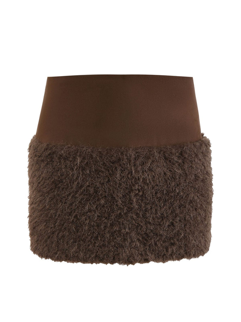 [Prévente] 2PCS veste et jupe en fausse fourrure suédée marron foncé des années 60