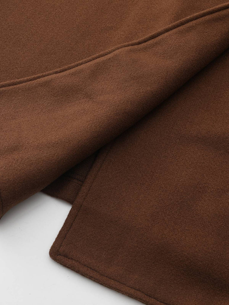 Manteau long marron en fausse laine col cranté des années 1930