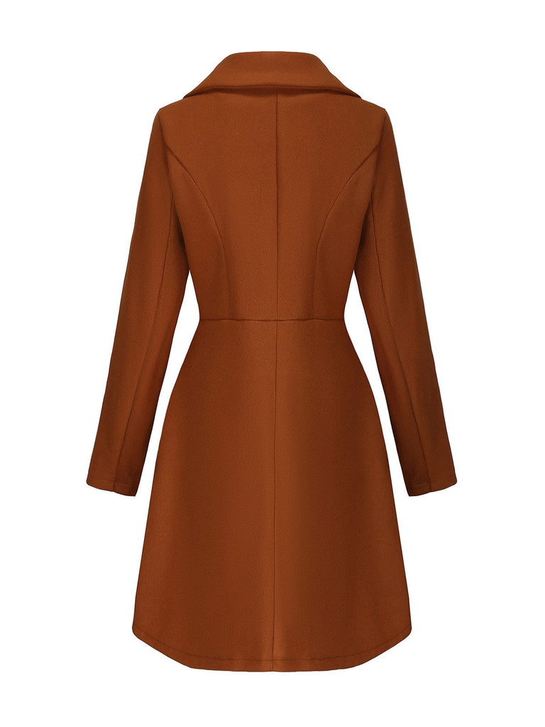 Manteau trapèze col larges revers en fausse laine unie des années 1940