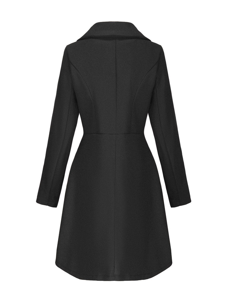 Manteau trapèze col larges revers en fausse laine unie des années 1940