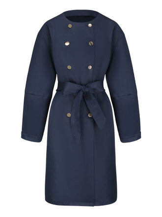 Trench-coat bleu à double boutonnage et col rond des années 1940