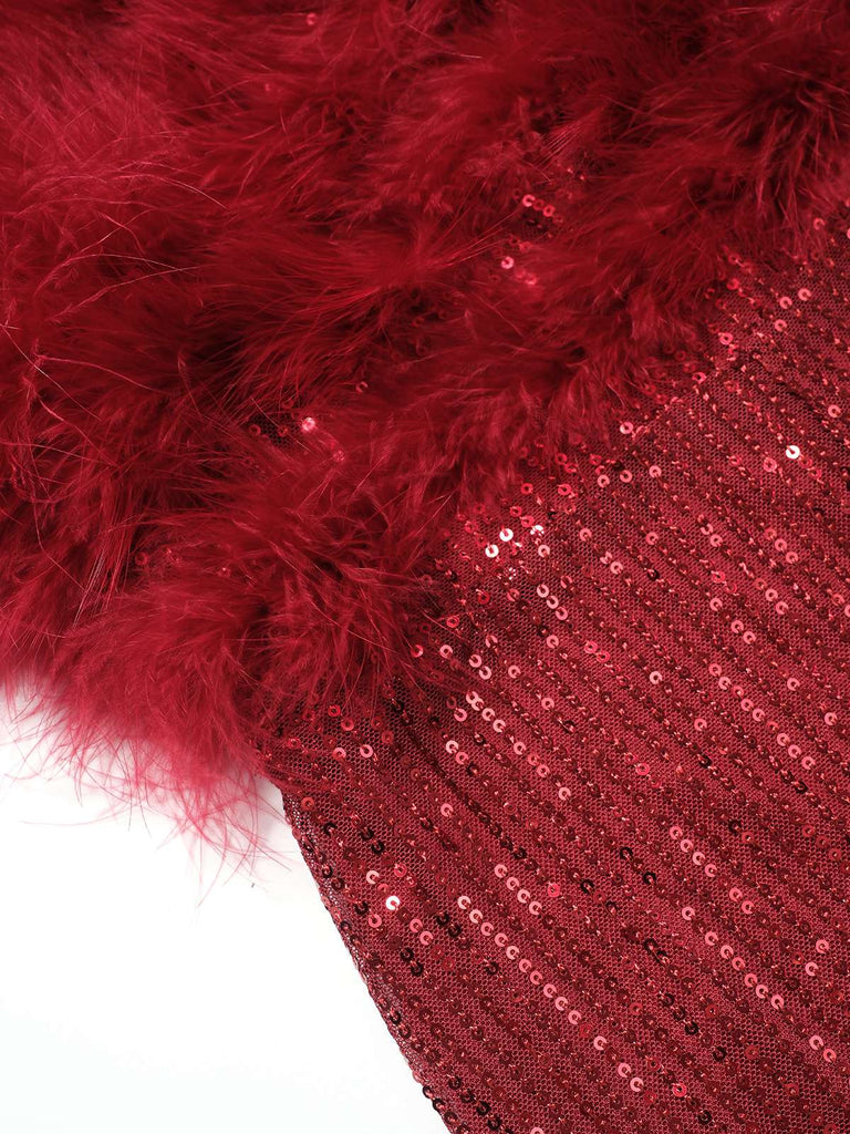 Combinaison bustier en patchwork de plumes et paillettes des années 1950