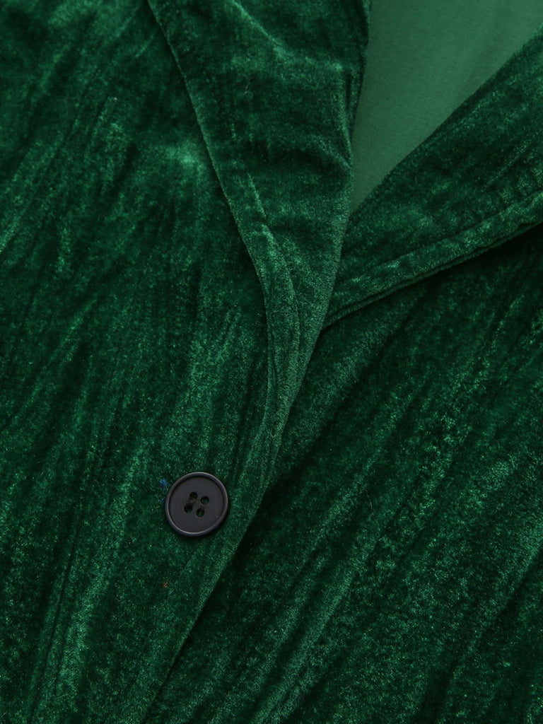 2PCS Blazer et pantalon large en flanelle plissée verte unie années 1980