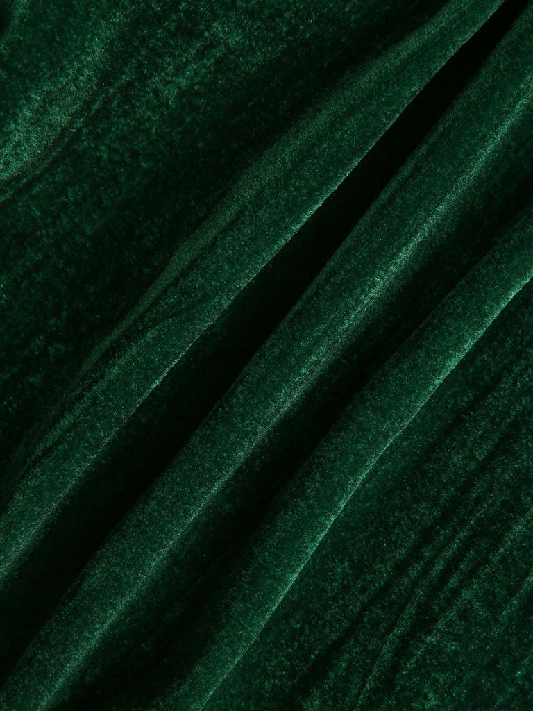 2PCS Blazer et pantalon large en flanelle plissée verte unie années 1980