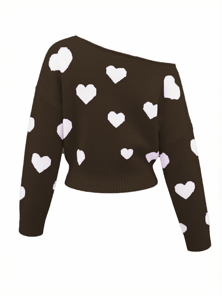 Pull à épaules obliques et motif flocon de neige de Noël des années 1970