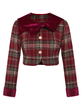 [Pré-vente] Veste patchwork en velours brossé à carreaux rouges des années 1940