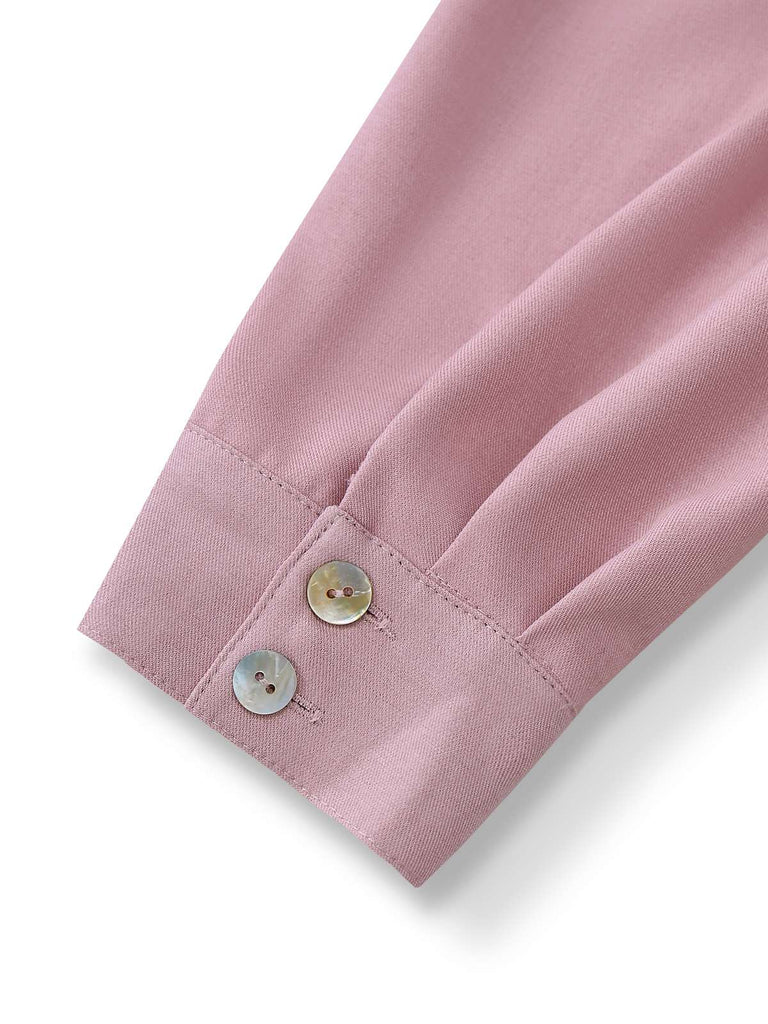 [Prévente] Robe rose poudré en coton à volants col en forme de goutte contrastée années 40