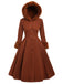 Manteau rose à capuche boutonné en fausse laine années 1950