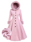 Manteau rose à capuche boutonné en fausse laine années 1950