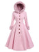 Manteau rose à capuche boutonné en fausse laine années 1950