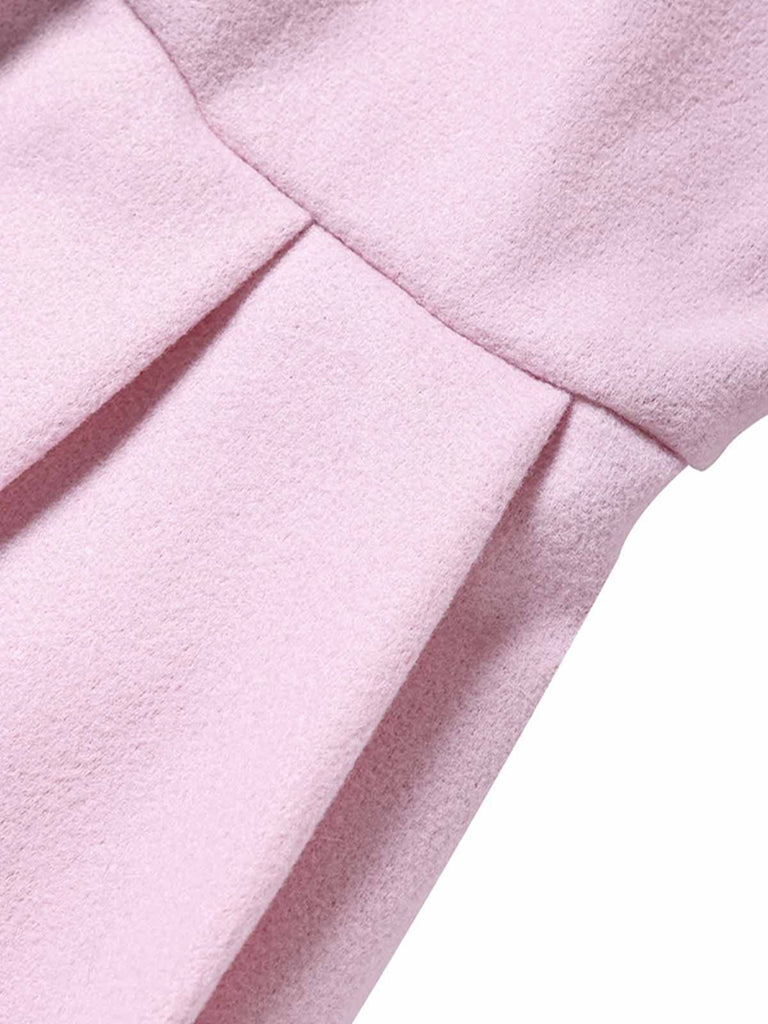 Manteau rose à capuche boutonné en fausse laine années 1950