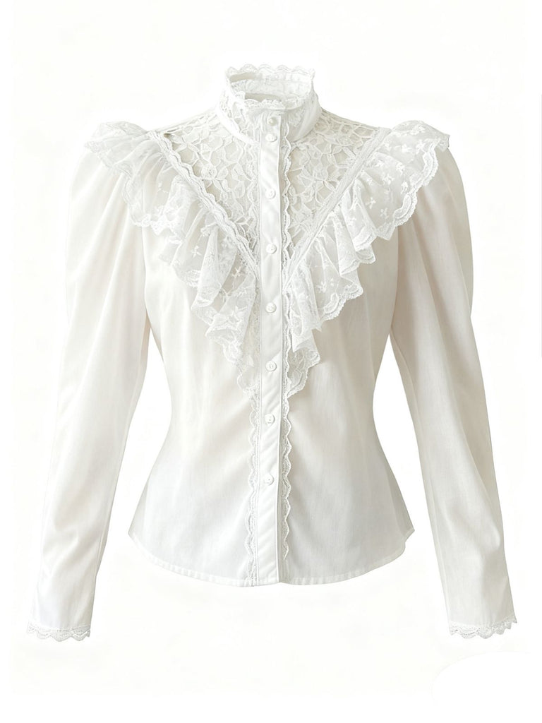 [Pré-vente] Chemisier blanche en pur coton et dentelle années 1980